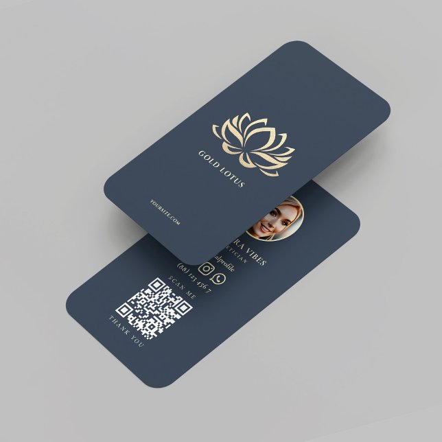 Cartão De Visita Bem-estar Terapêutico Escuro Azul Dourado Lotus (Wellness Therapist Dark Blue Gold Lotus Business Card
)