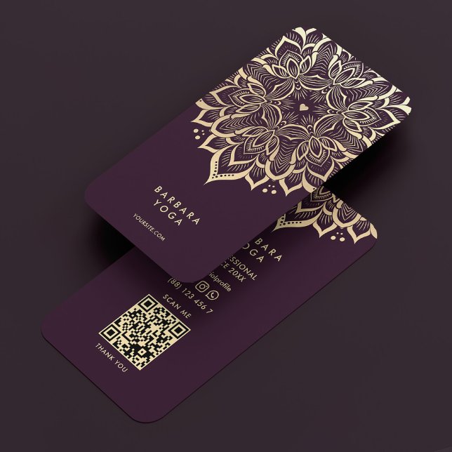Cartão De Visita Bem-estar Treinador Luxury Purple Dourado Mandala (Wellness Coach Luxury Purple Gold Mandala Business Card
)