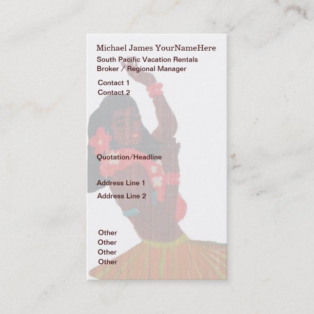 Cartão De Visita Bens imobiliários havaianos de South Pacific (Frente)