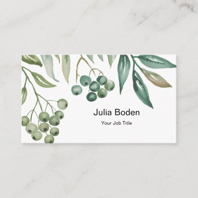 Cartão De Visita Berries and Branches Watercolor Classic (Frente)