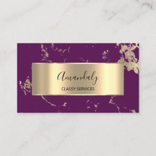 Cartão De Visita Berry Dourado Abstrato de mármore roxo com VIP pr