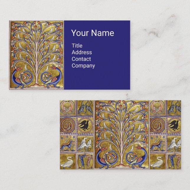 CARTÃO DE VISITA BESTIÁRIO MÉDIO, AVES NA ÁRVORE DA VIDA,DRAGÕES (Frente/Verso)