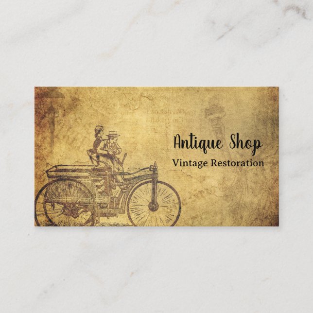 Cartão De Visita Bicicleta de Compro de Restauração Antiquada Vinta (Frente)