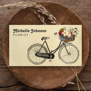 Cartão De Visita Bicicleta Francesa Flores Bonito Vintage Florist