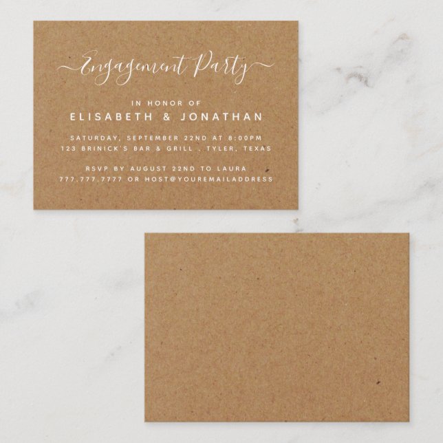 Cartão De Visita Bilhete de Festa de noivado Rustic Country Kraft (Frente/Verso)