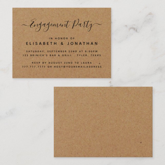 Cartão De Visita Bilhete de Festa de noivado Rustic Country Kraft (Frente/Verso)