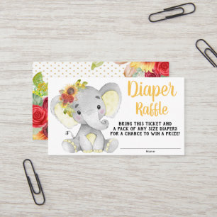 Cartão De Visita Bilhete de rifa de fralda de elefante de girassol