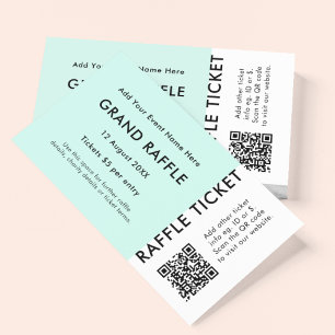 Cartão De Visita Bilhete Raffle Mint QR - Tíquete de Evento de Dese