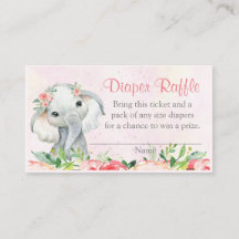 Bilhetes de rifa de fralda de elefante floral femi