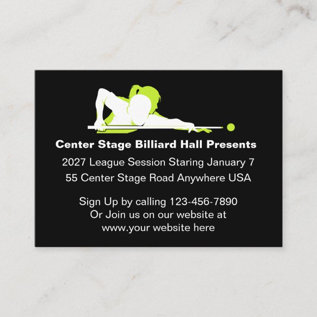 Cartão De Visita Billiard Hall Promotional Business Cards  (Frente)