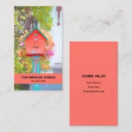 Cartão De Visita Birdhouse Rustic Red Teal Fine Art Country