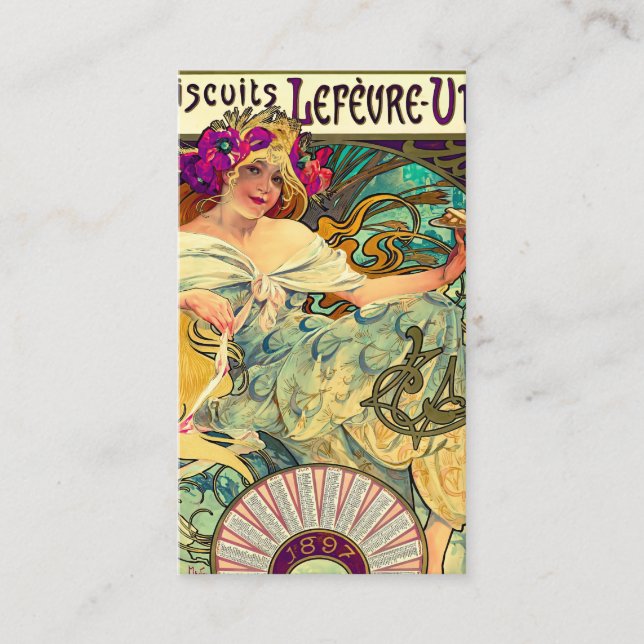 Cartão De Visita Biscoitos Lefevre-Utile por Alphonse Mucha (1896) (Frente)