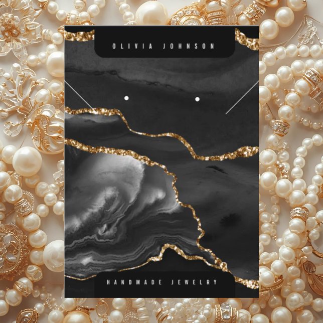 Cartão De Visita Black Agate Marble Jewelry Display Card (Criador carregado)