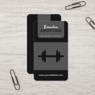 Cartão De Visita Black and Cinza Pinstripe Dumbbell Personal Traine