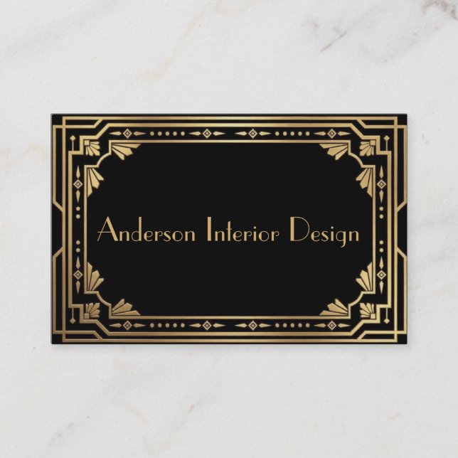 Cartão De Visita Black and Gold Art Deco Business Card (Frente)