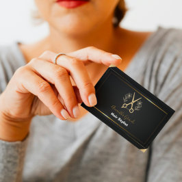 Cartão De Visita Black and Gold Minimalist Stylist Hair Salon