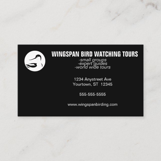 Cartão De Visita Black and White Bird Watching Wildlife Eco Tourism (Frente)