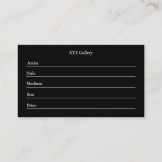 Cartão De Visita Black Artwork Display Label Card Template