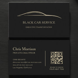 Cartão De Visita Black Car Service QR Code Black & Gold