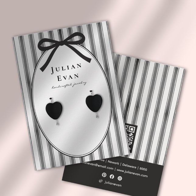 Cartão De Visita Black Coquette Preppy Stripe Jewelry Display (Black Coquette Preppy Stripe Jewelry Display Business Card)