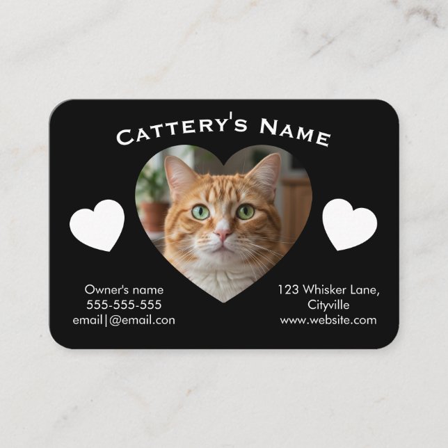 Cartão De Visita Black Customizable Cattery Business Card  (Frente)