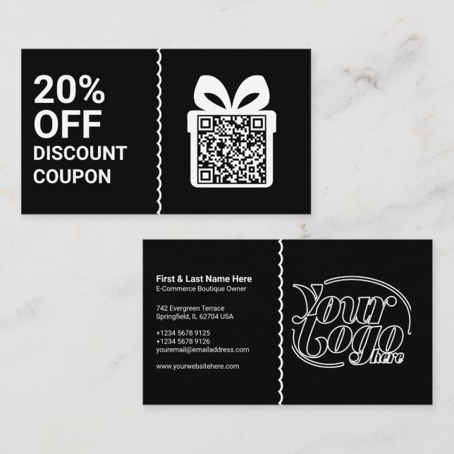 Cartão De Visita Black Discount Coupon QR Code Marketing (Frente/Verso)
