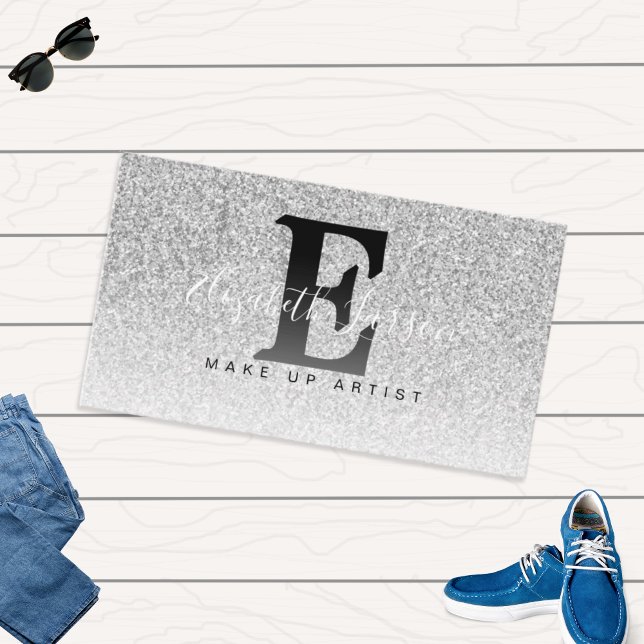 Cartão De Visita Black Glitter Makeup Artist Hair Salon Loyalty (Criador carregado)