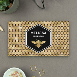 Cartão De Visita Black Gold Foil Hexagon Honeycomb Abelha Mel