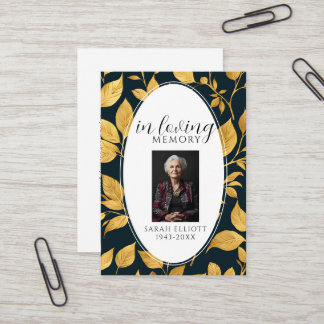 Cartão De Visita Black & Gold Funeral Memorial Prayer Photo Card