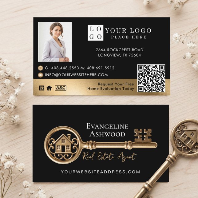 Cartão De Visita Black Gold House Key Real Estate Agent Realtor (Black Gold House Key Real Estate Agent Realtor Business Card)