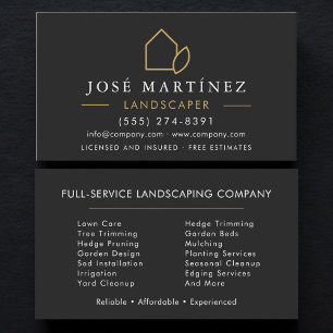 Cartão De Visita Black & Gold Landscaper Lawn Service