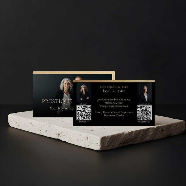 Cartão De Visita Black Gold Luxury Real Estate Agent Photo Luxe (Prestige Luxury Realtor Law Firm Gold & Black Luxe Business Card)