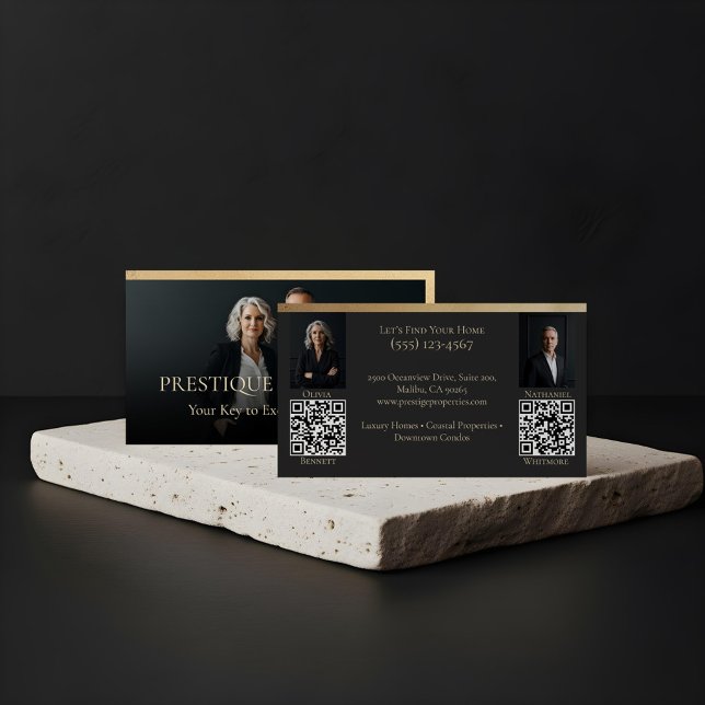 Cartão De Visita Black Gold Luxury Real Estate Agent Photo Luxe (Prestige Luxury Realtor Law Firm Gold & Black Luxe Business Card)