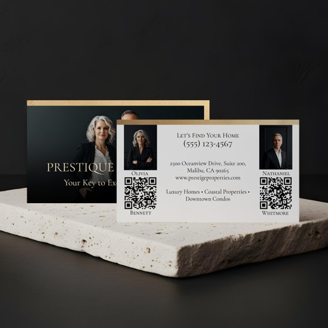 Cartão De Visita Black Gold Luxury Real Estate Agent Photo Luxe (Prestige Luxury Dual Realtor Law Firm Gold & Black Business Card)