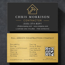 Cartão De Visita Black Gold Metal Building Construction QR Code