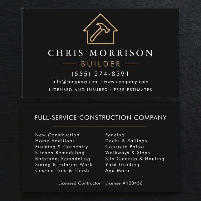 Cartão De Visita Black Gold Modern Builder Construção  (Criador carregado)