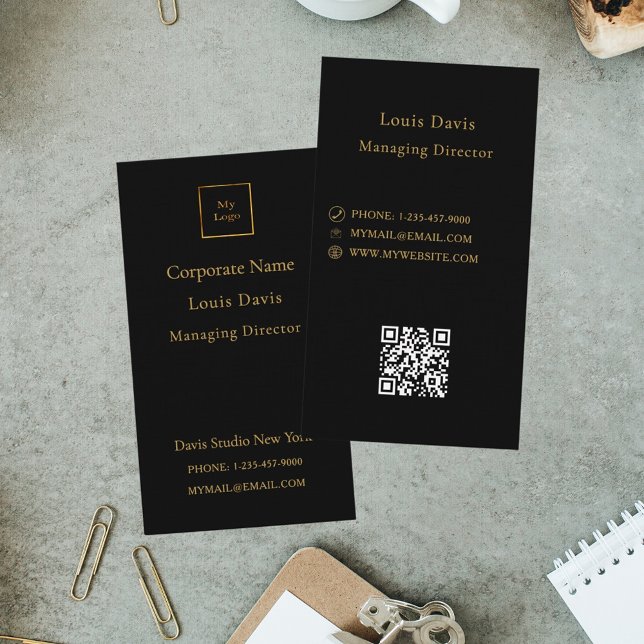 Cartão De Visita Black gold modern minimialst corporate logo (Criador carregado)