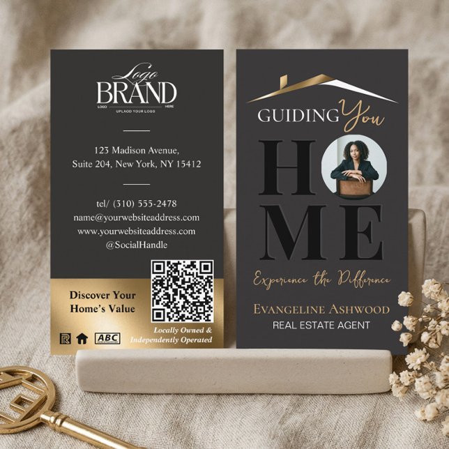 Cartão De Visita Black Gold Professional Home Real Estate Agent QR (Black Gold Professional Home Real Estate Agent QR Business Card)
