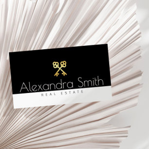 Cartão De Visita Black Gold White Retro Keys