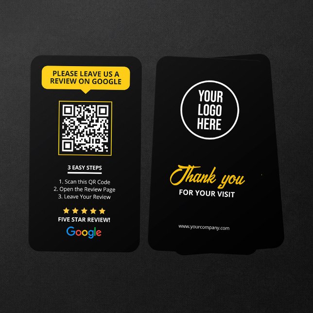 Cartão De Visita Black Google Reviews QR Code Business Review Link (Criador carregado)