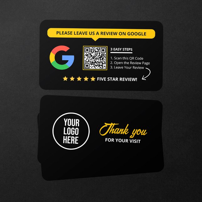 Cartão De Visita Black Google Reviews QR Code Business Review Link (Criador carregado)