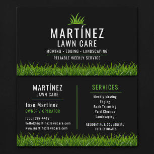 Cartão De Visita Black & Green Lawn Care Landscaping 