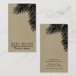 Cartão De Visita Black & Kraft Folha de Palmeira Tropical Elegante