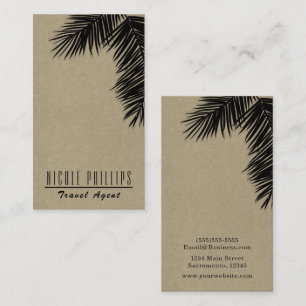 Cartão De Visita Black & Kraft Tropical Palm Tree Leaf Elegante 
