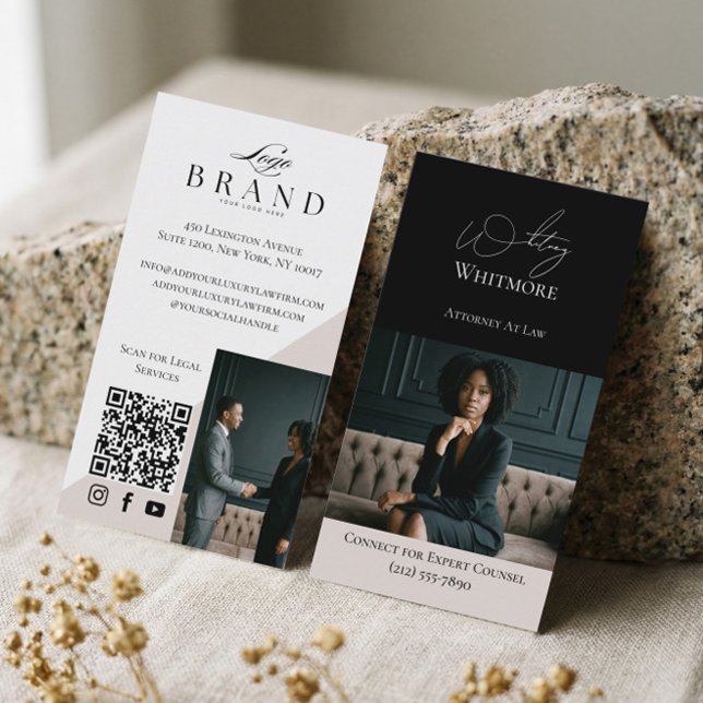 Cartão De Visita Black Luxury Elegant Law Firm Photo QR Code (Black Luxury Elegant Law Firm Photo QR Code Business Card)