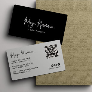 Cartão De Visita BLACK Moderno Elegante Mínimo de Código QR Profess