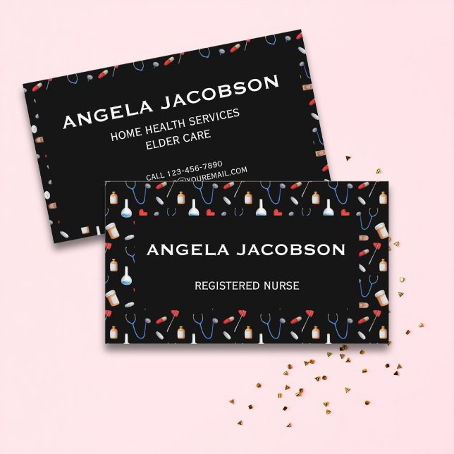 Cartão De Visita Black Professional Medical Registered Nurse (Criador carregado)