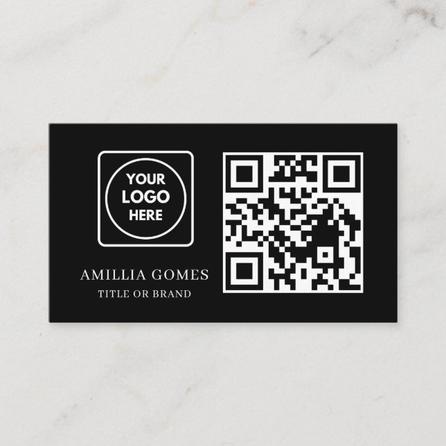 Cartão De Visita Black QR Code | Minimal Modern Custom Contact  (Frente)