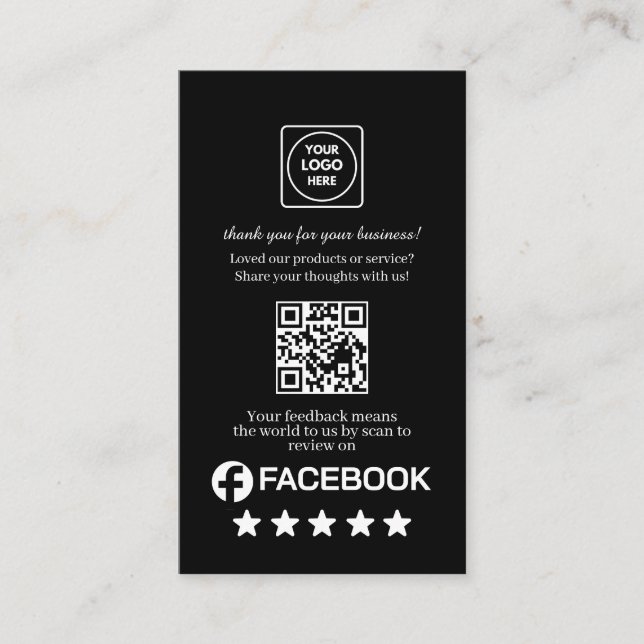 Cartão De Visita Black QR | Facebook Reviews Custom Rating Link (Frente)