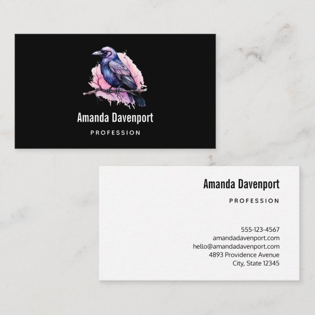 Cartão De Visita Black Raven em uma Ilustração de Ramificação (Frente/Verso)